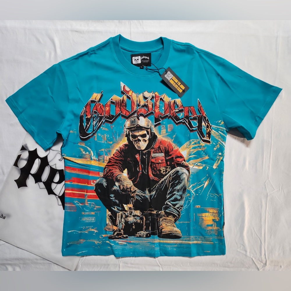 Godspeed Graphic Skull Mechanic Tee - Teal